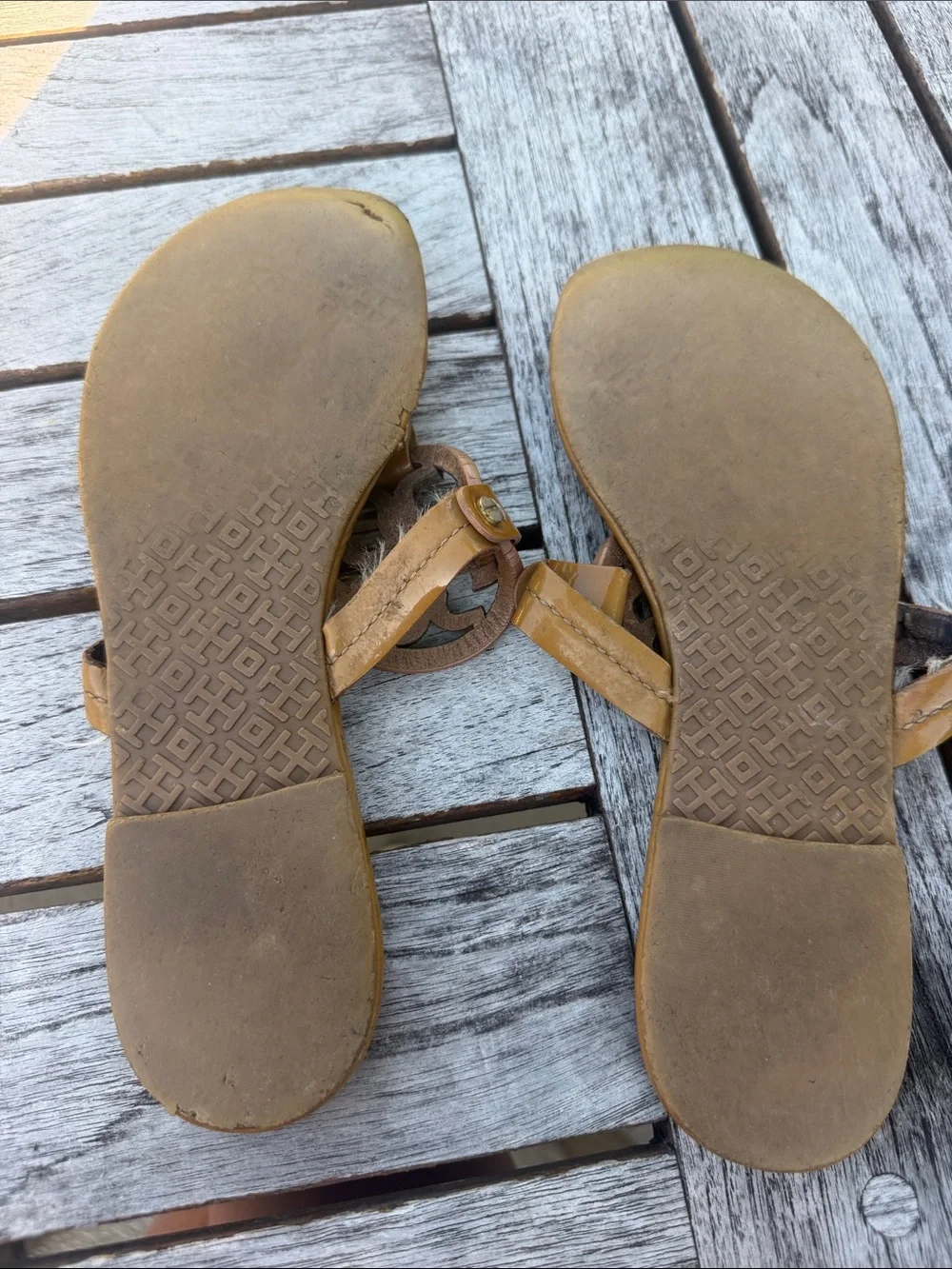 Tory Burch Tan Miller Logo Thong Sandals